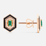 Djula - Hexagonal Emerald & Enamel Earrings Rose Gold